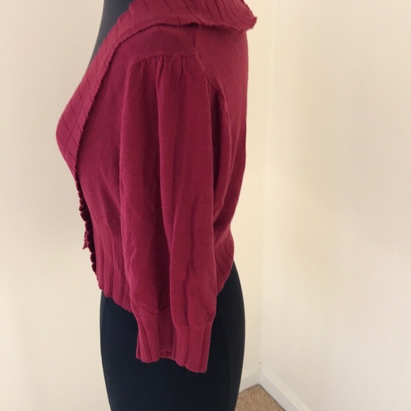SUSANA MONACO Maroon Ruffled Wool Size L Cardigan - Picture 4 of 5